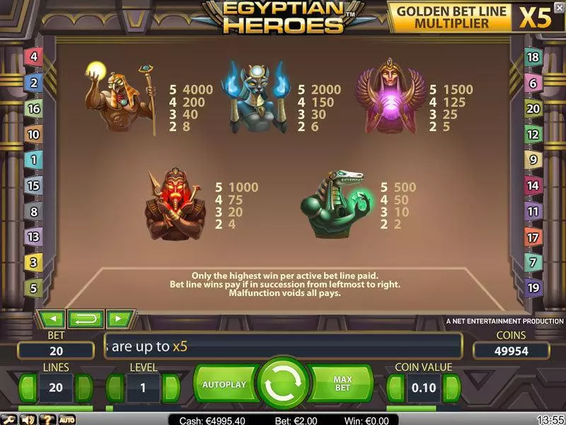 Info and Rules - NetEnt Egyptian Heroes Slot