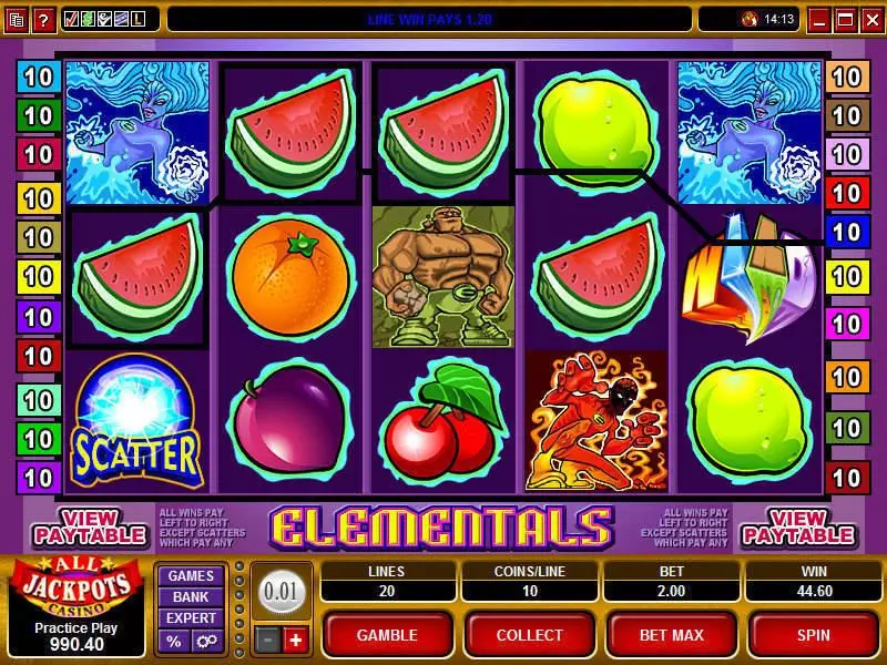 Main Screen Reels - Microgaming Elementals Slot
