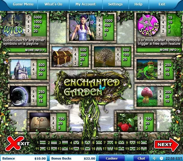 Info and Rules - Leap Frog Enchanted Garden Slot