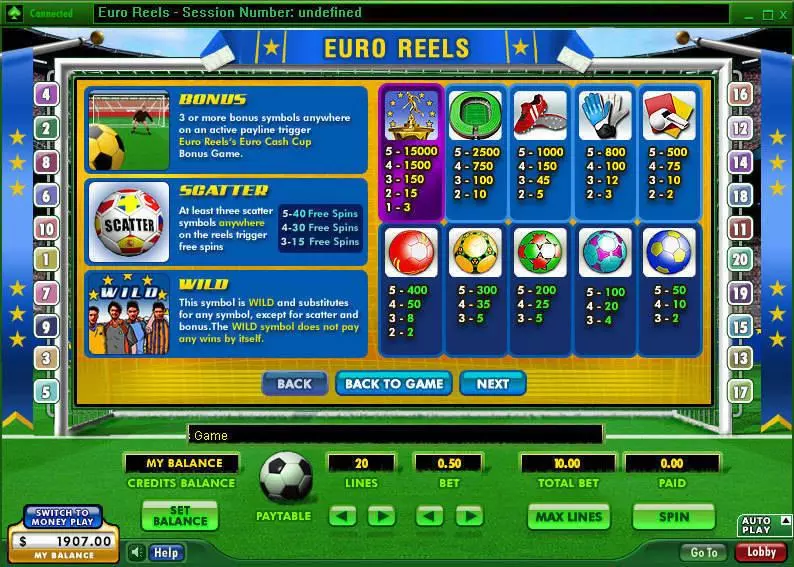 Info and Rules - 888 Euro Reels Slot