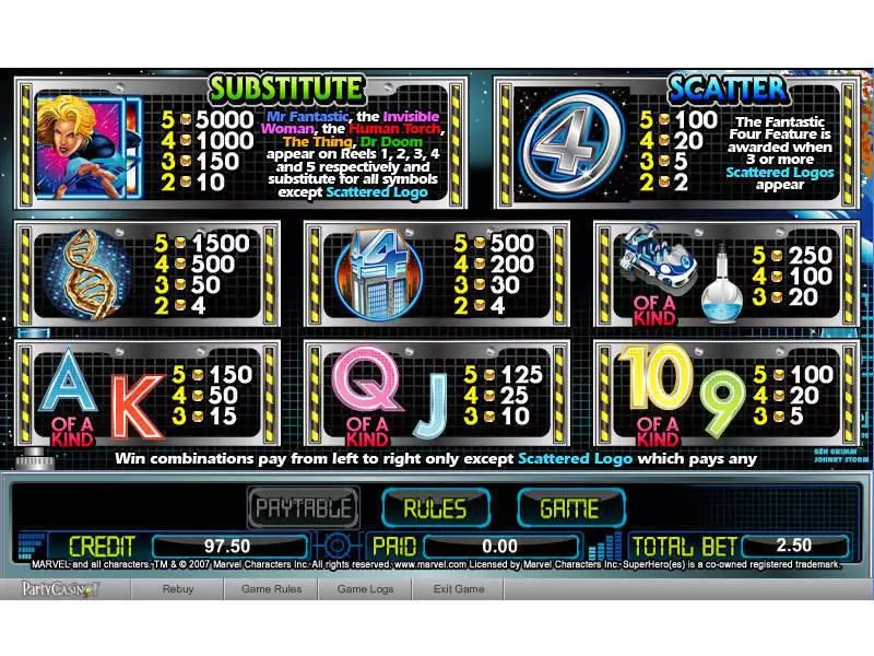 Info and Rules - bwin.party Fantastic Four Slot