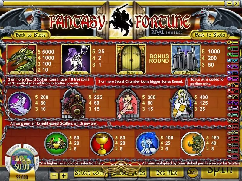 Info and Rules - Rival Fantasy Fortune Slot