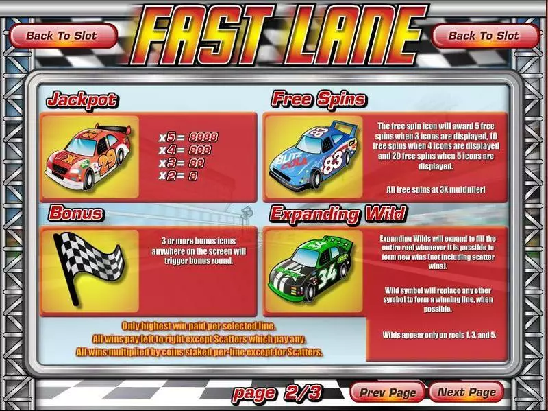 Info and Rules - Rival Fast Lane Slot