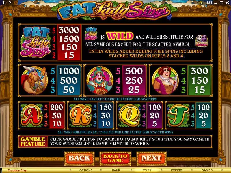 Info and Rules - Microgaming Fat Lady Sings Slot