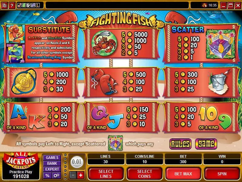 Info and Rules - Microgaming Fighting Fish Slot