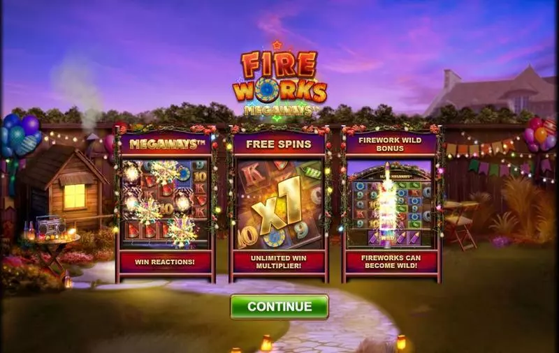 Introduction Screen - Big Time Gaming Fireworks Megaways Slot
