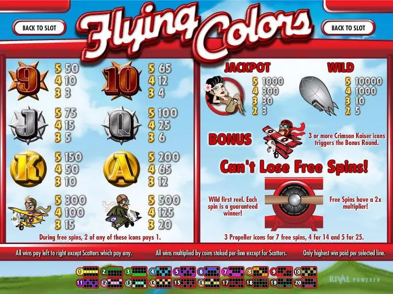 Info and Rules - Rival Flying Colors Slot