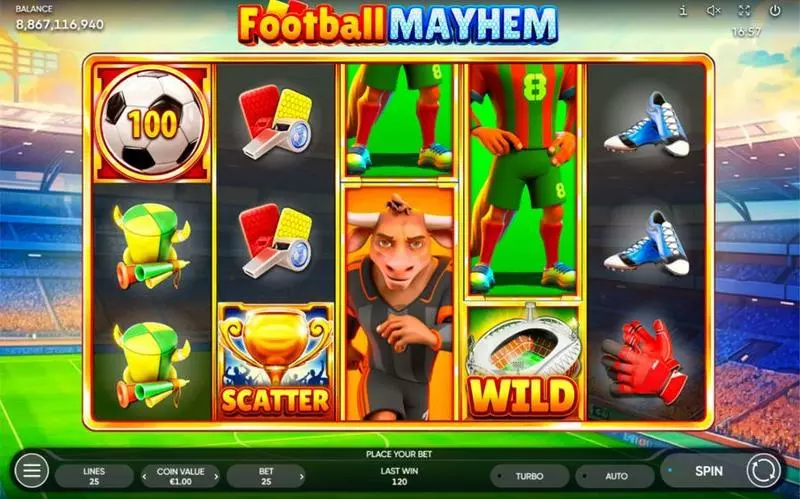 Main Screen Reels - Endorphina Football Mayhem Slot