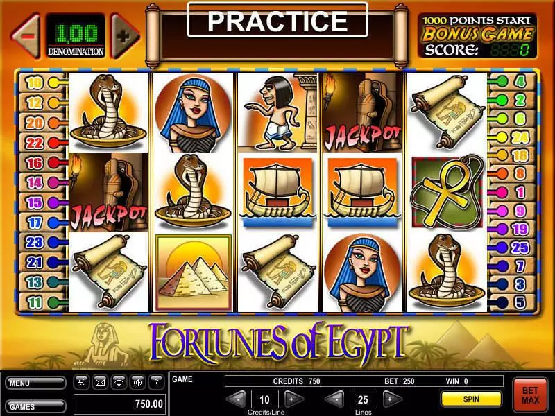 Main Screen Reels - GTECH Fortunes of Egypt Slot