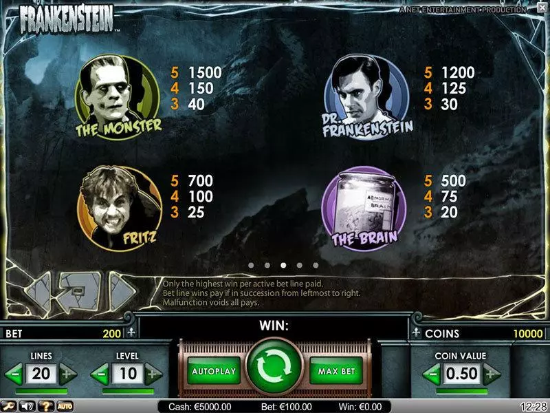 Info and Rules - NetEnt Frankenstein Slot