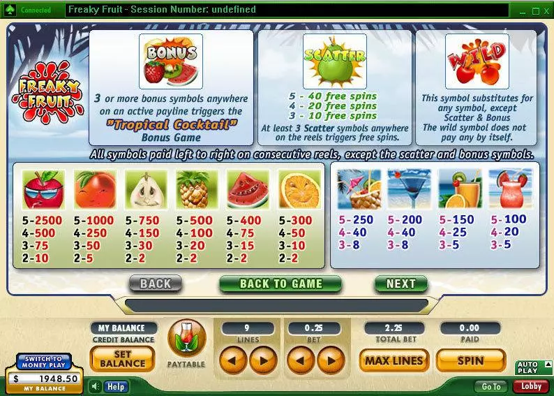 Info and Rules - 888 Freaky Fruit Slot