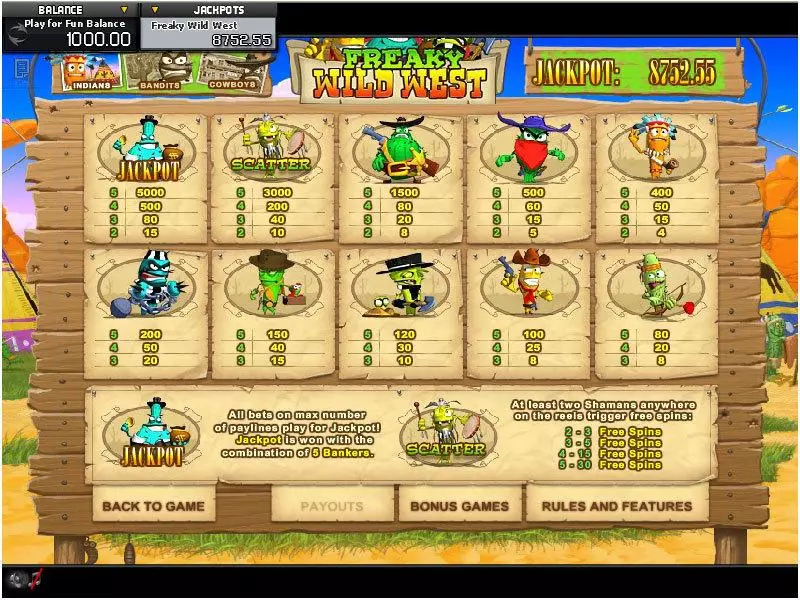 Info and Rules - GamesOS Freaky Wild West Slot