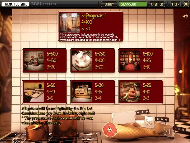 Info and Rules - Sheriff Gaming French Cuisine Slot