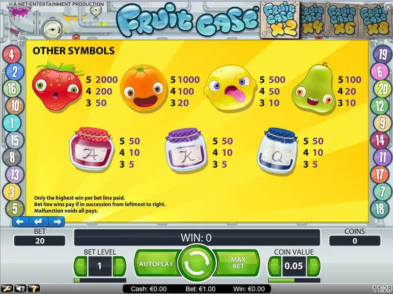 Info and Rules - NetEnt Fruit Case Slot