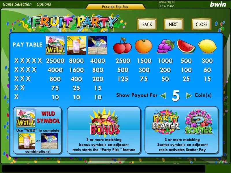 Info and Rules - Amaya Fruit Party Slot