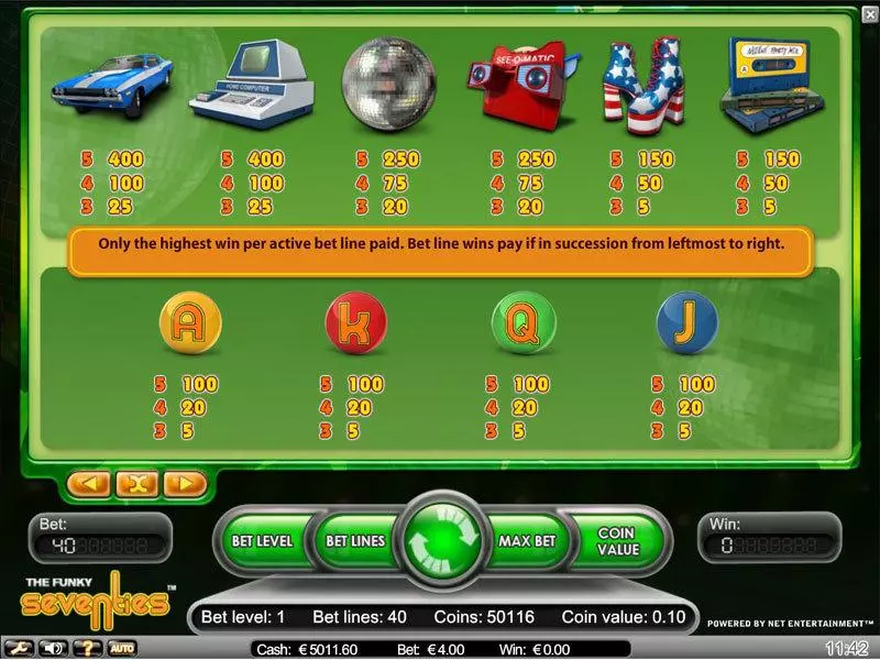 Info and Rules - NetEnt Funky Seventies Slot