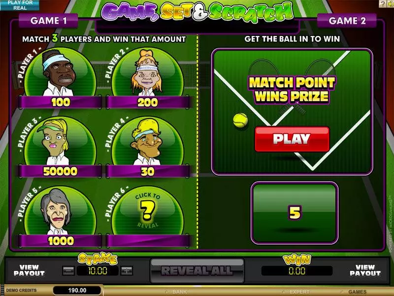 Introduction Screen - Microgaming Game, Set and Scratch Parlor