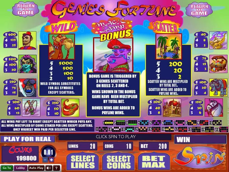 Info and Rules - Wizard Gaming Genie's Fortune Slot