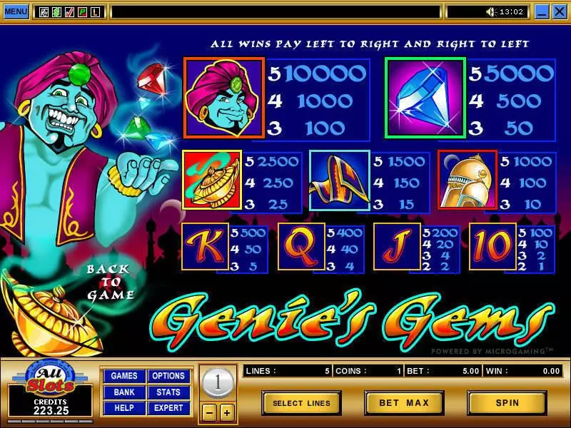Info and Rules - Microgaming Genie's Gems Slot