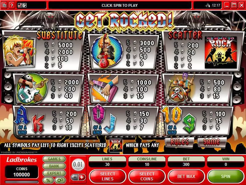 Info and Rules - Microgaming Get Rocked Slot