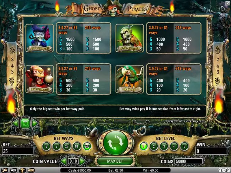 Info and Rules - NetEnt Ghost Pirates Slot