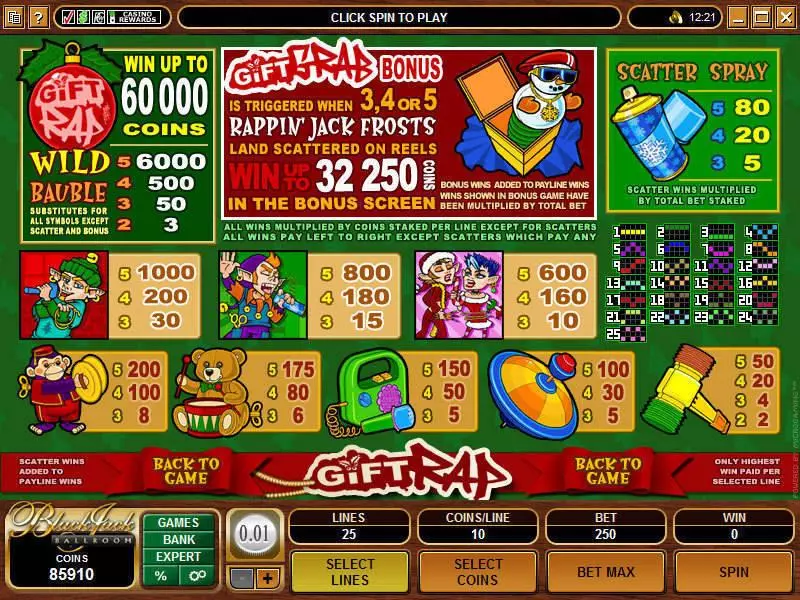 Info and Rules - Microgaming Gift Rap Slot