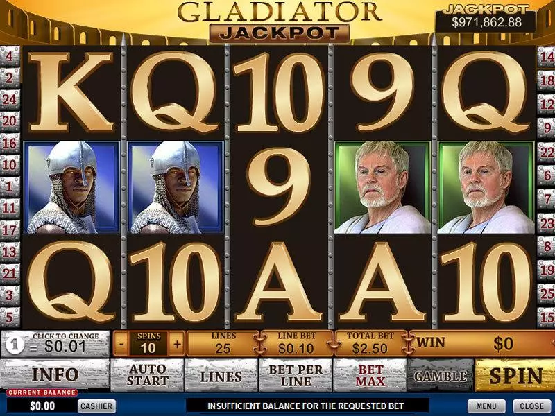 Main Screen Reels - PlayTech Gladiator Jackpot Slot