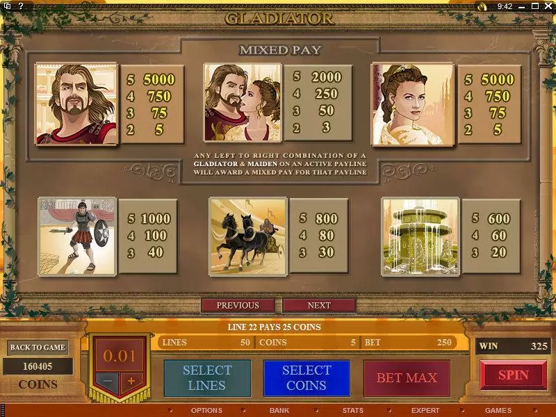 Info and Rules - Microgaming Gladiator Slot