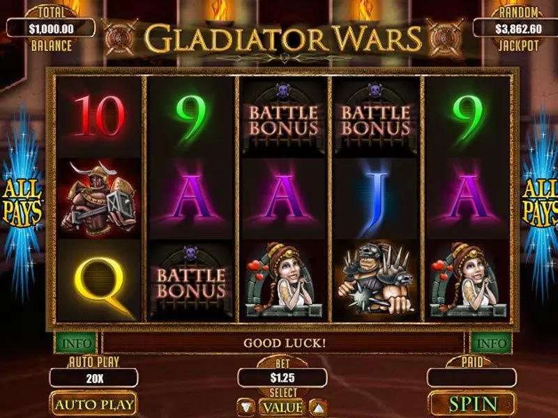Main Screen Reels - RTG Gladiator Wars Slot