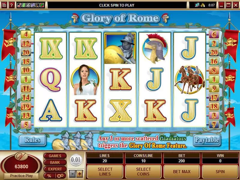 Main Screen Reels - Microgaming Glory of Rome Slot