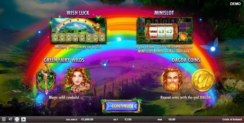 Info and Rules - Red Rake Gaming Gods of Ireland Slot