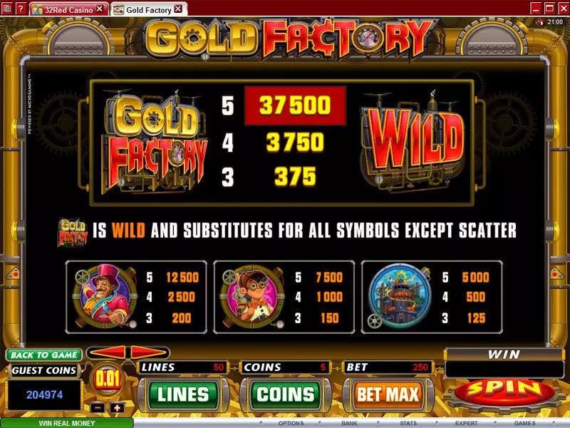 Info and Rules - Microgaming Gold Factory Slot