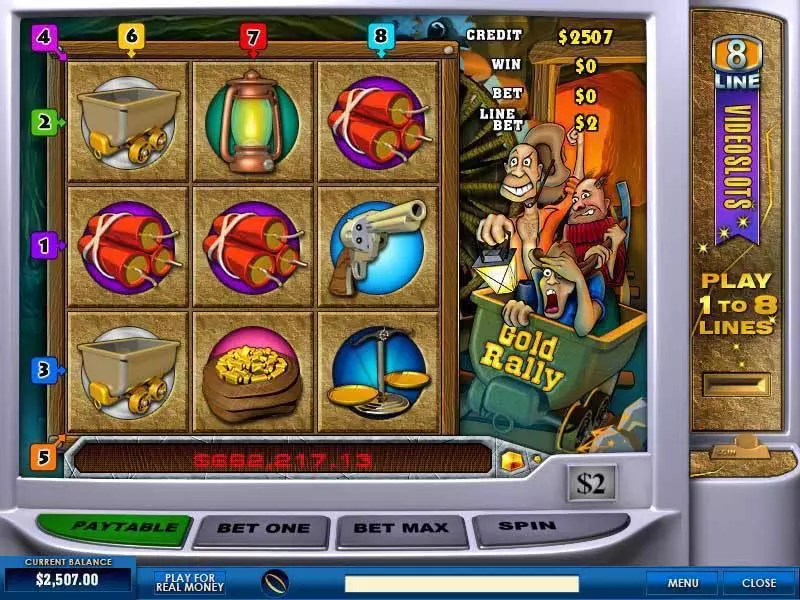 Main Screen Reels - PlayTech Gold Rally 8 Line Slot