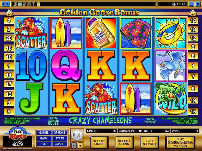 Main Screen Reels - Microgaming Golden Goose - Crazy Chameleons Slot