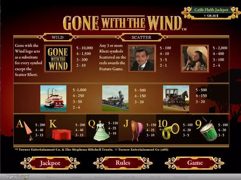 Info and Rules - bwin.party Gone With The Wind Slot