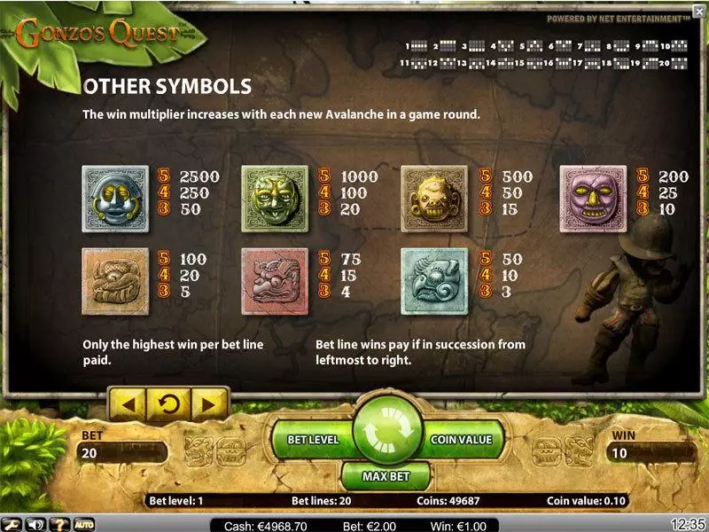Info and Rules - NetEnt Gonzo's Quest Slot