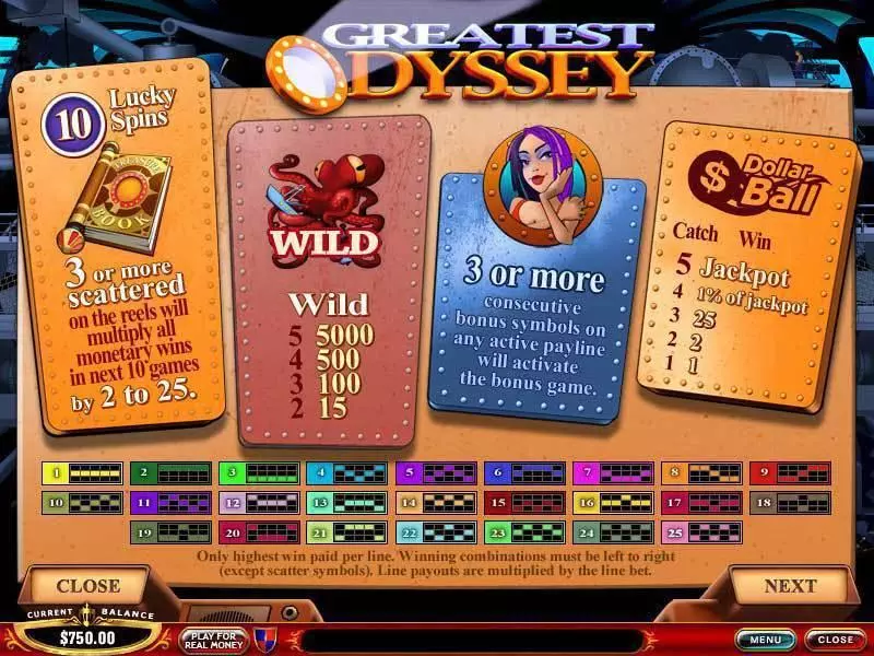 Info and Rules - PlayTech Greatest Odyssey Slot