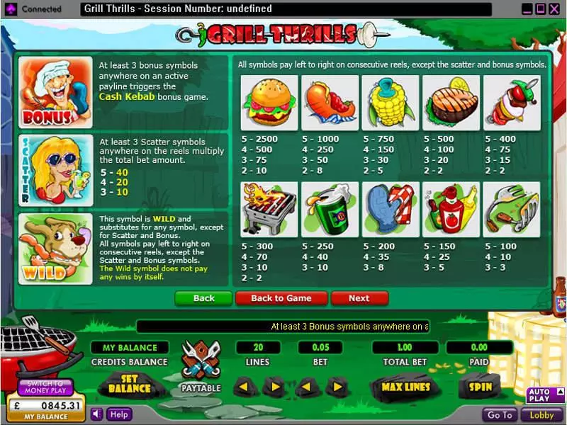 Info and Rules - 888 Grill Thrills Slot