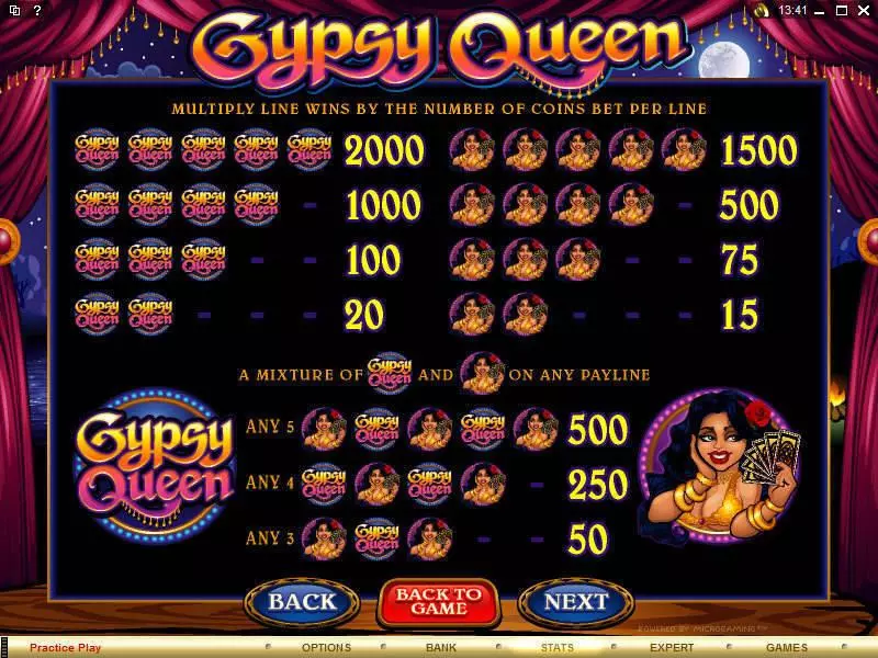 Info and Rules - Microgaming Gypsy Queen Slot