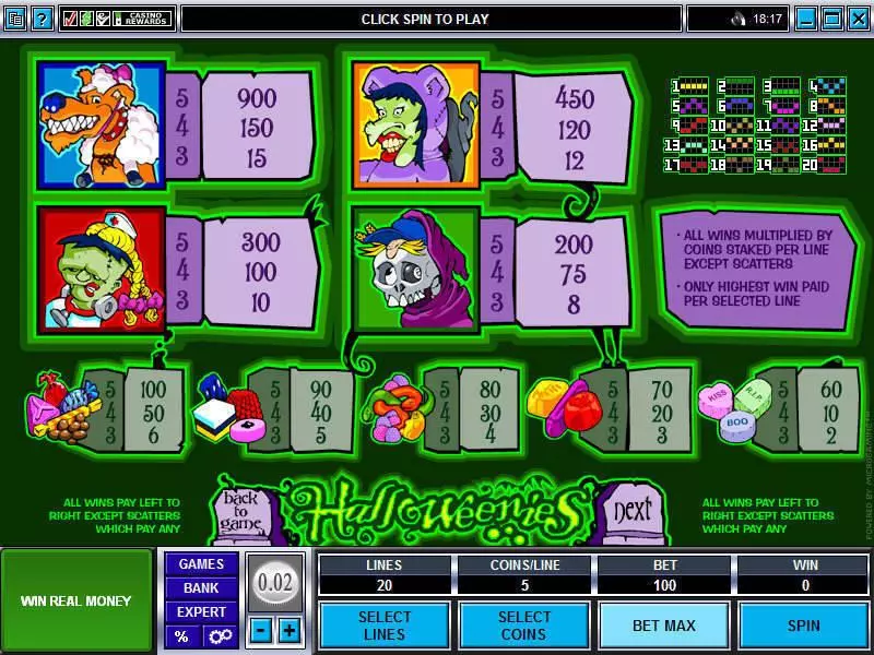Info and Rules - Microgaming Halloweenies Slot