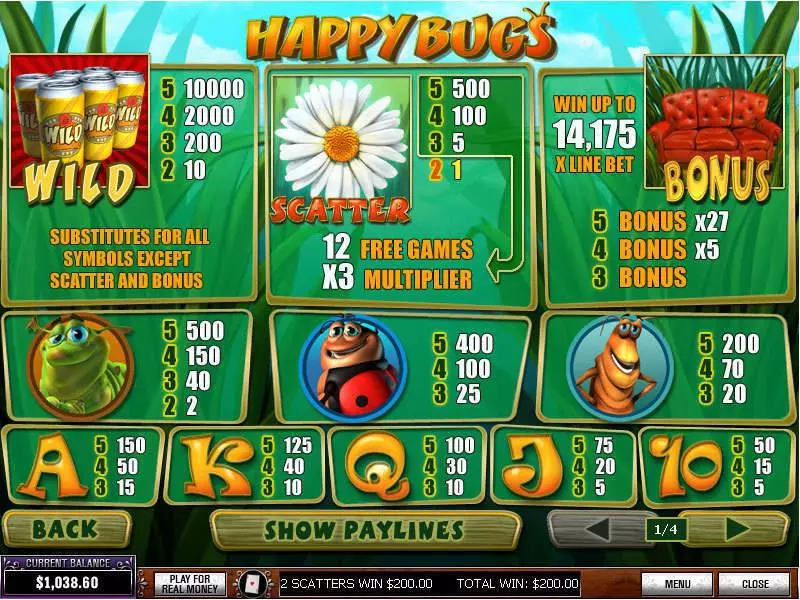 Info and Rules - PlayTech Happy Bugs Slot
