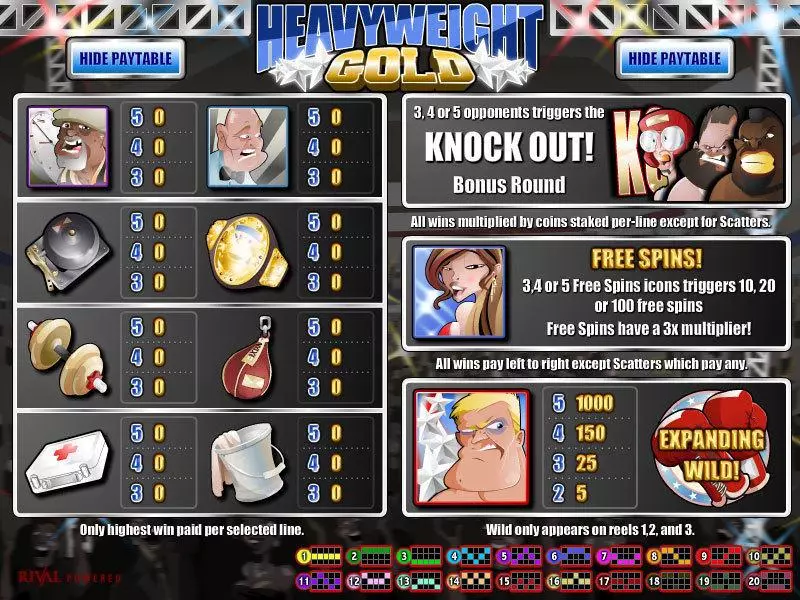 Info and Rules - Rival Heavyweight Gold Slot