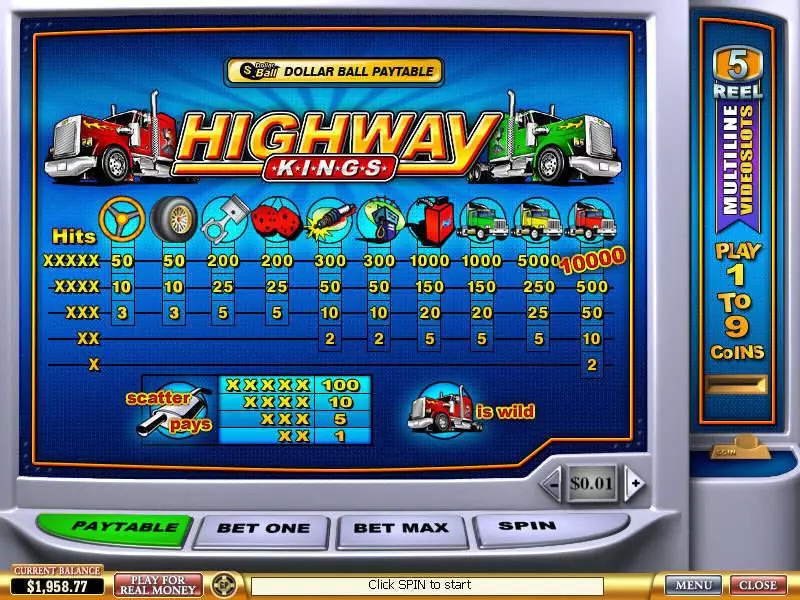 Info and Rules - PlayTech Highway Kings Slot
