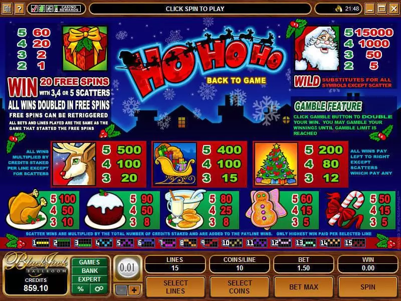 Info and Rules - Microgaming Ho Ho Ho Slot