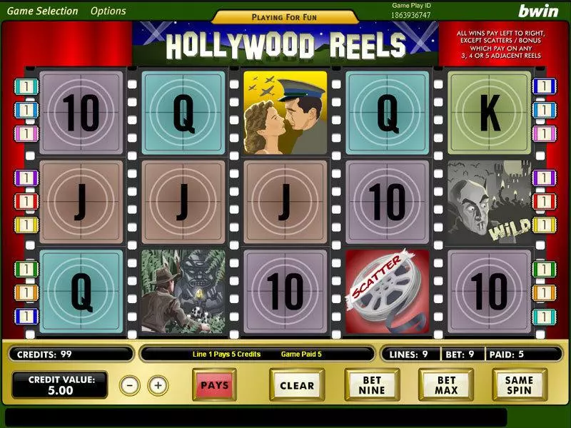 Main Screen Reels - Amaya Hollywood Reels Slot
