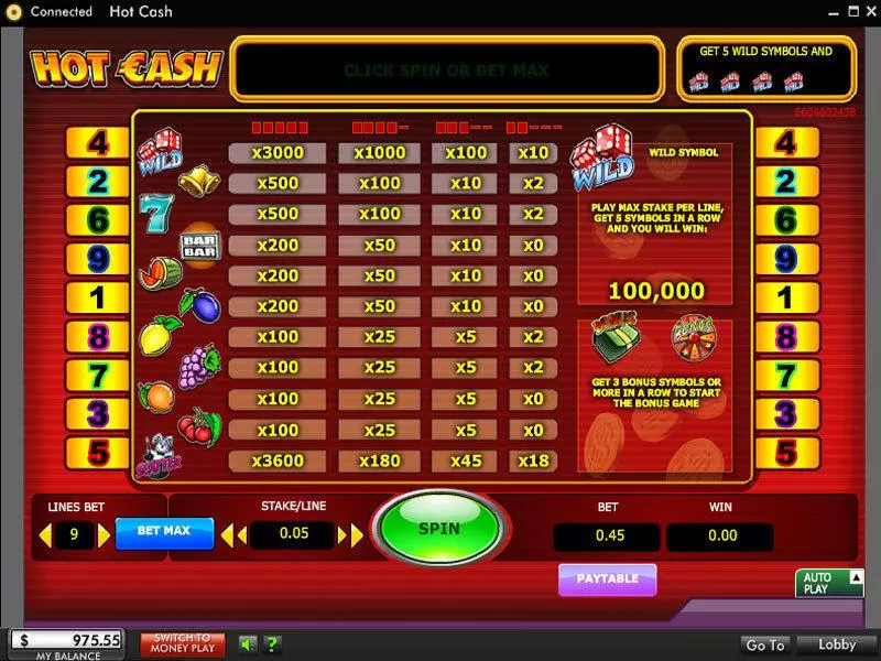 Info and Rules - 888 Hot Cash Slot