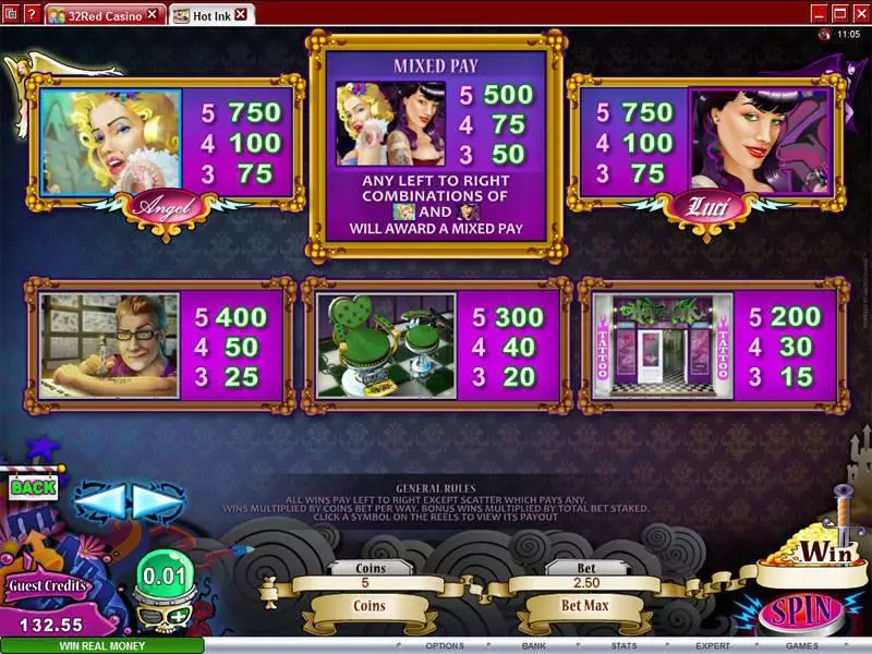 Info and Rules - Microgaming Hot Ink Slot