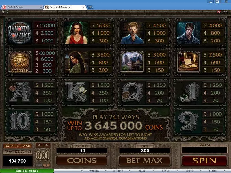 Info and Rules - Microgaming Immortal Romance Slot