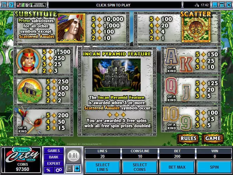 Info and Rules - Microgaming Inca Gold Slot