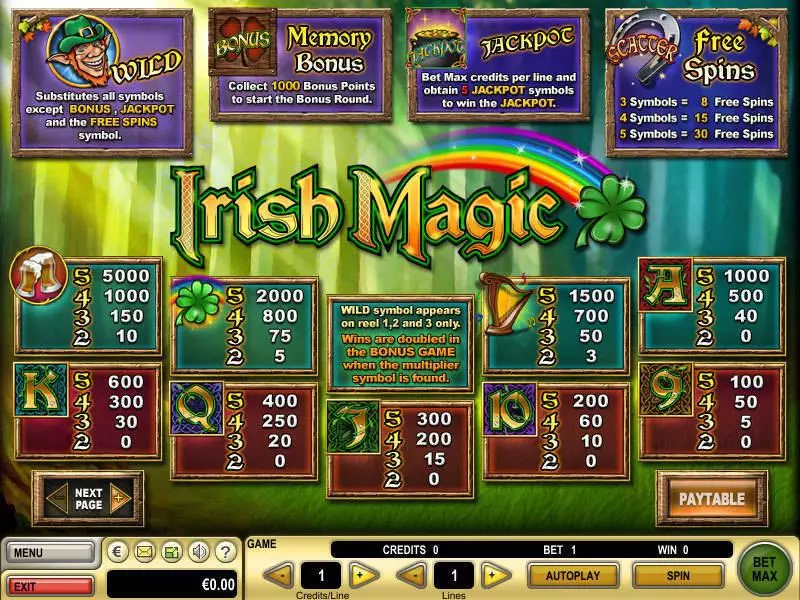 Info and Rules - GTECH Irish Magic Slot